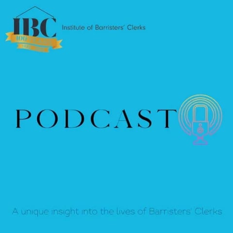 IBC Institute of Barristers Clerks podcast cover with microphone icon on turquoise background